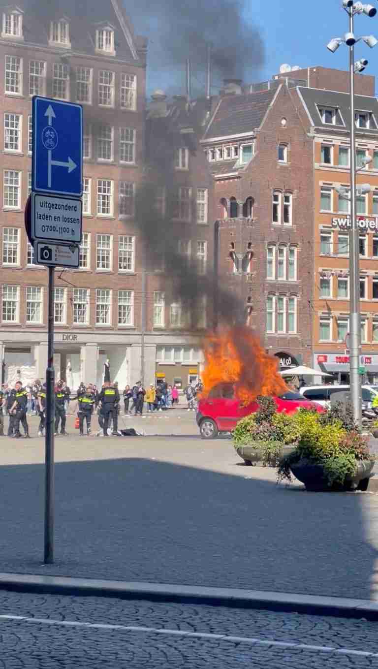 Police arrest driver of car that caught fire in Amsterdam following explosion