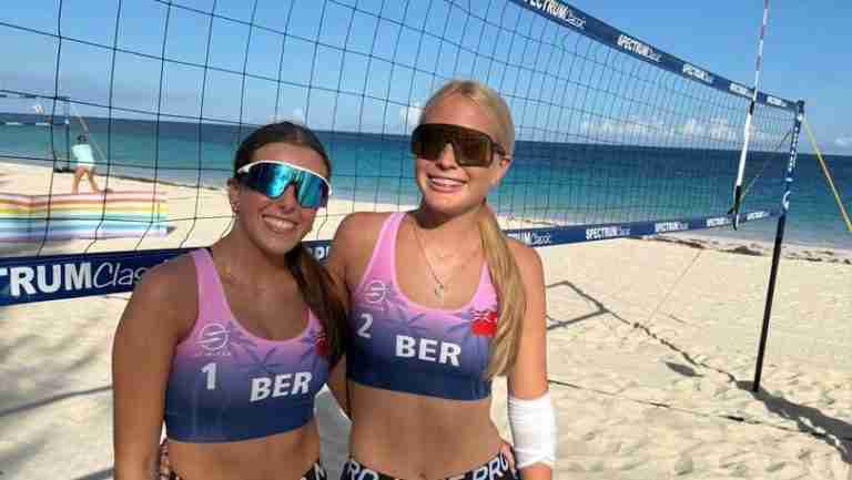 Beach volleyball team in action in Dominican Republic