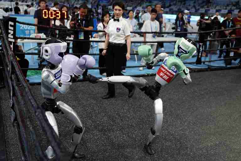 Robots race, play football, crash and collapse at China’s ‘robot Olympics’