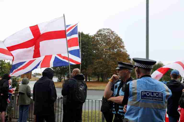 UK police arrest five in London during anti-asylum protest