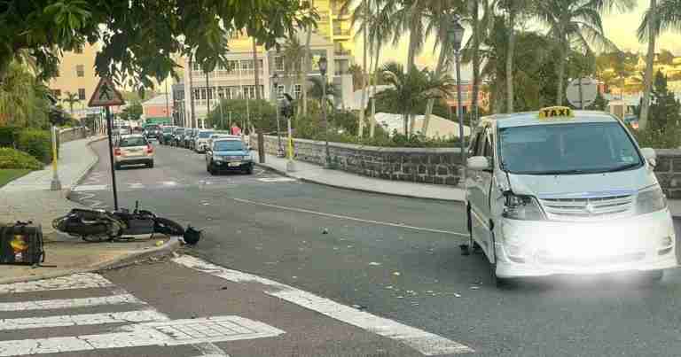 Motorcyclist injured in crash with taxi