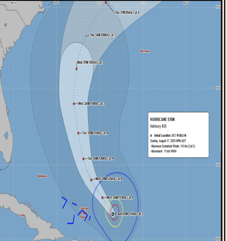 Hurricane Erin a potential threat to Bermuda