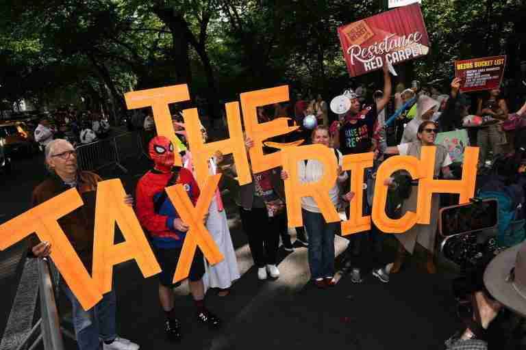 Stars embrace costume at Met Gala as protesters target Bezos