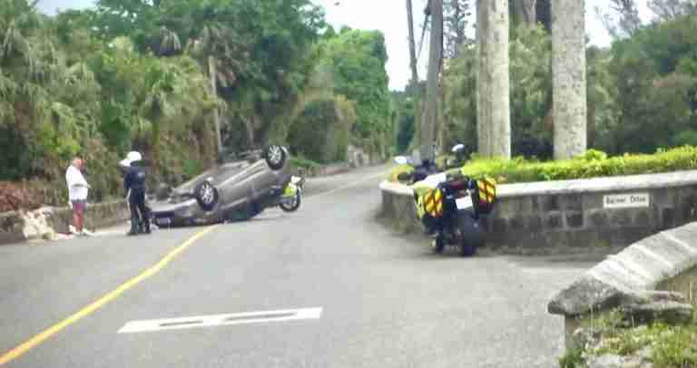 Overturned car reported on Middle Road, Devonshire